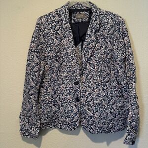 Sussan Womens Navy Blue Ditsy Floral Two Button Blazer Jacket  Linen